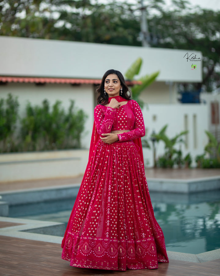 Exquisite Chikankari Lehenga from MyRiti, showcasing the intricate art of Lucknowi embroidery. Ideal for those seeking elegant and traditional Indian wear online.