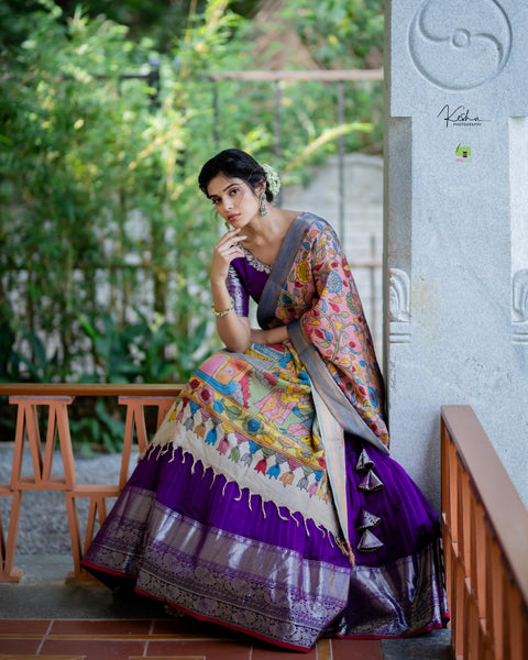 Luxurious Purple Mangalgiri Lehenga from myRiti.com, featuring exquisite traditional motifs on high-quality fabric, perfect for adding a touch of elegance to any festive occasion