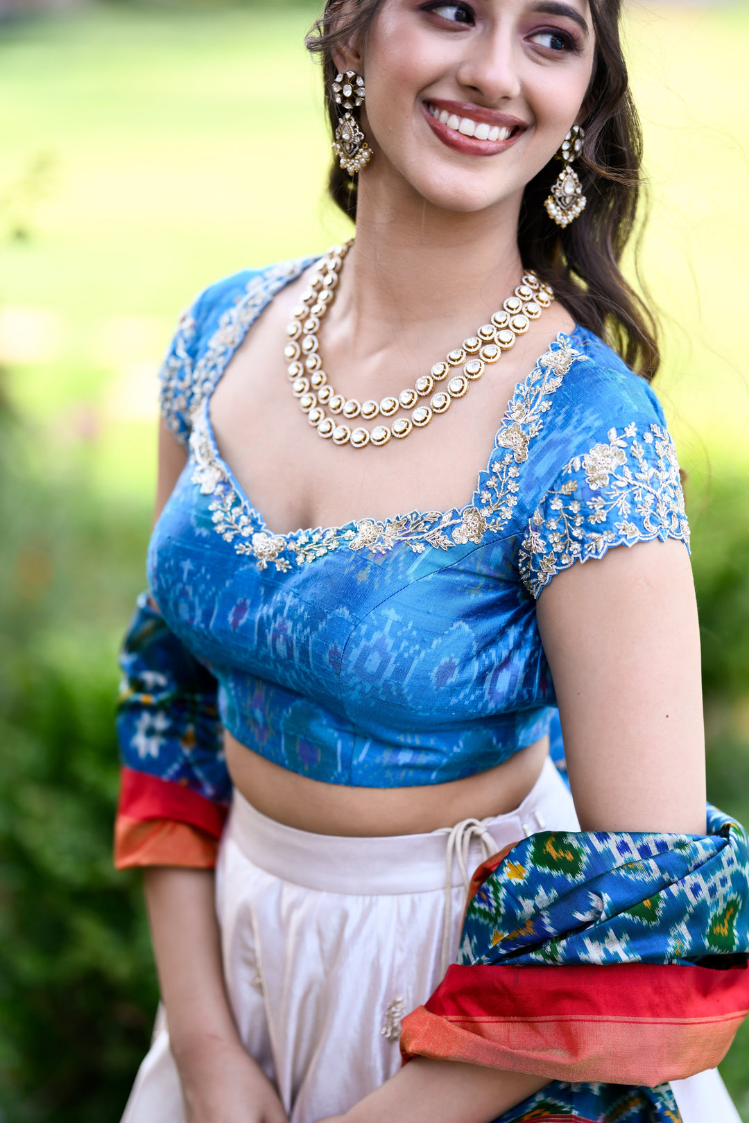 Blue & Cream Bridal Silk Lehenga