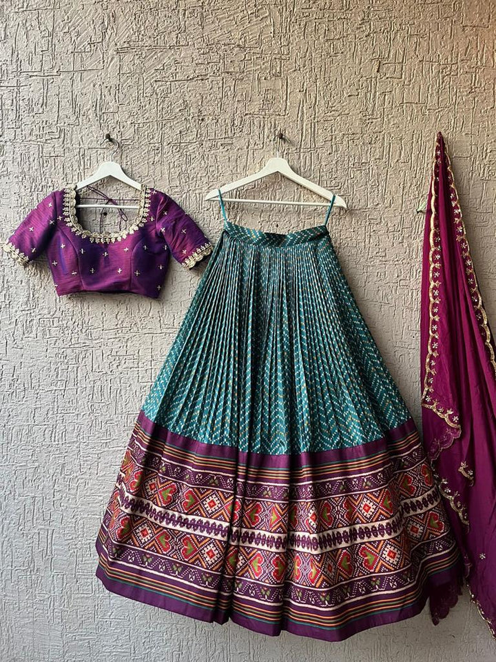 Purple & Teal Patola Silk Lehenga