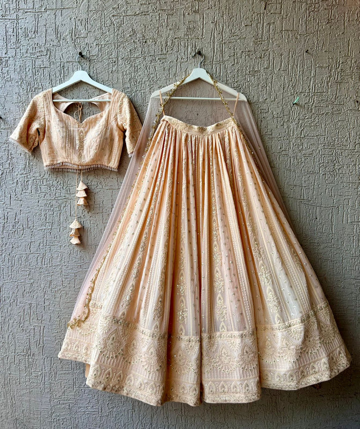 Peach Chikankari Lehenga