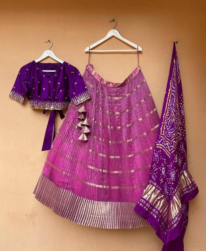 Purple & Lavendar Organza Silk Lehenga