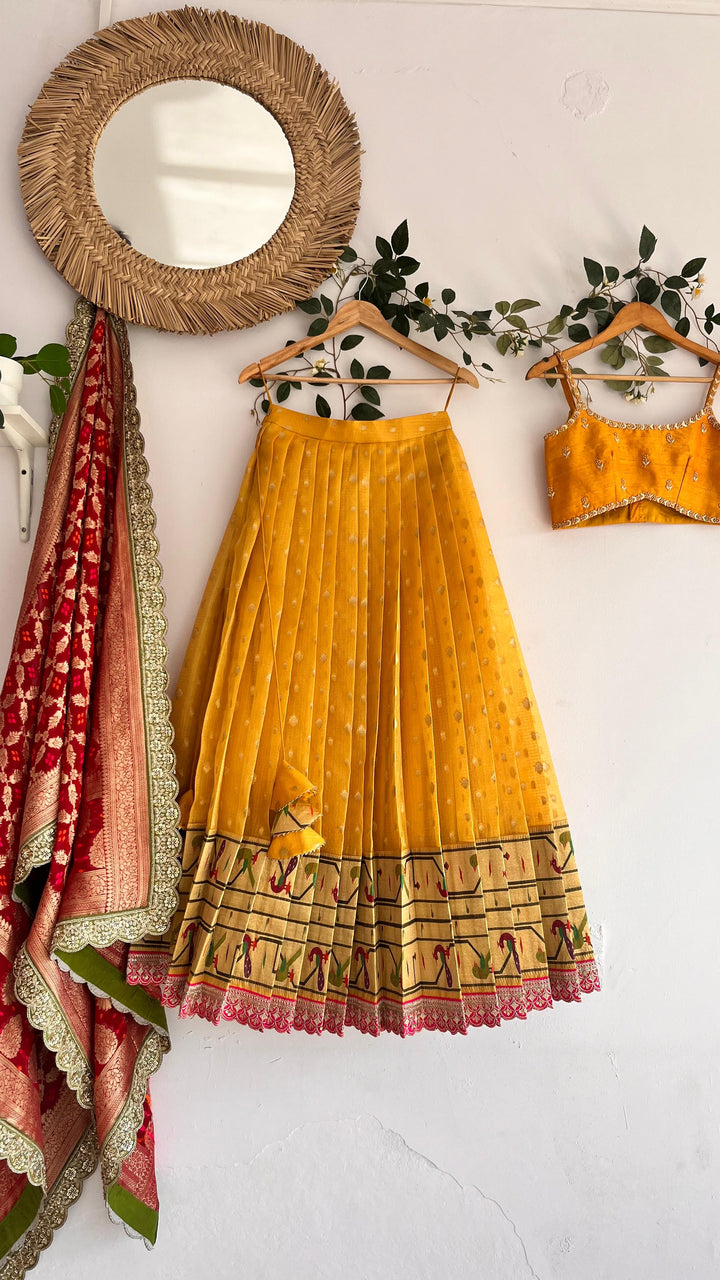 Yellow Pure Kota Silk Lehenga