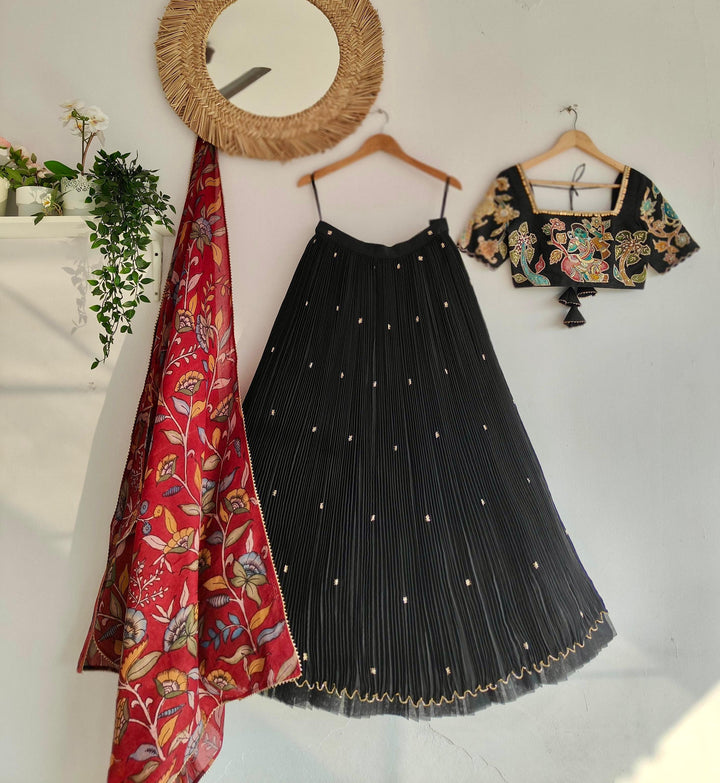 Black Natural Crape Silk Lehenga