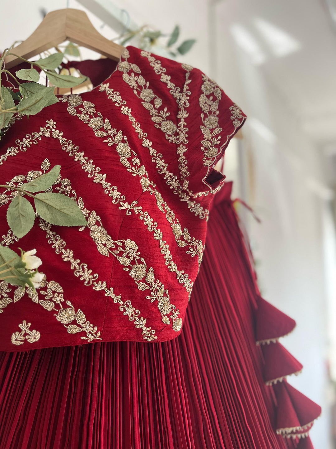 Red Natural Crape Silk Lehenga With Patola Dupatta