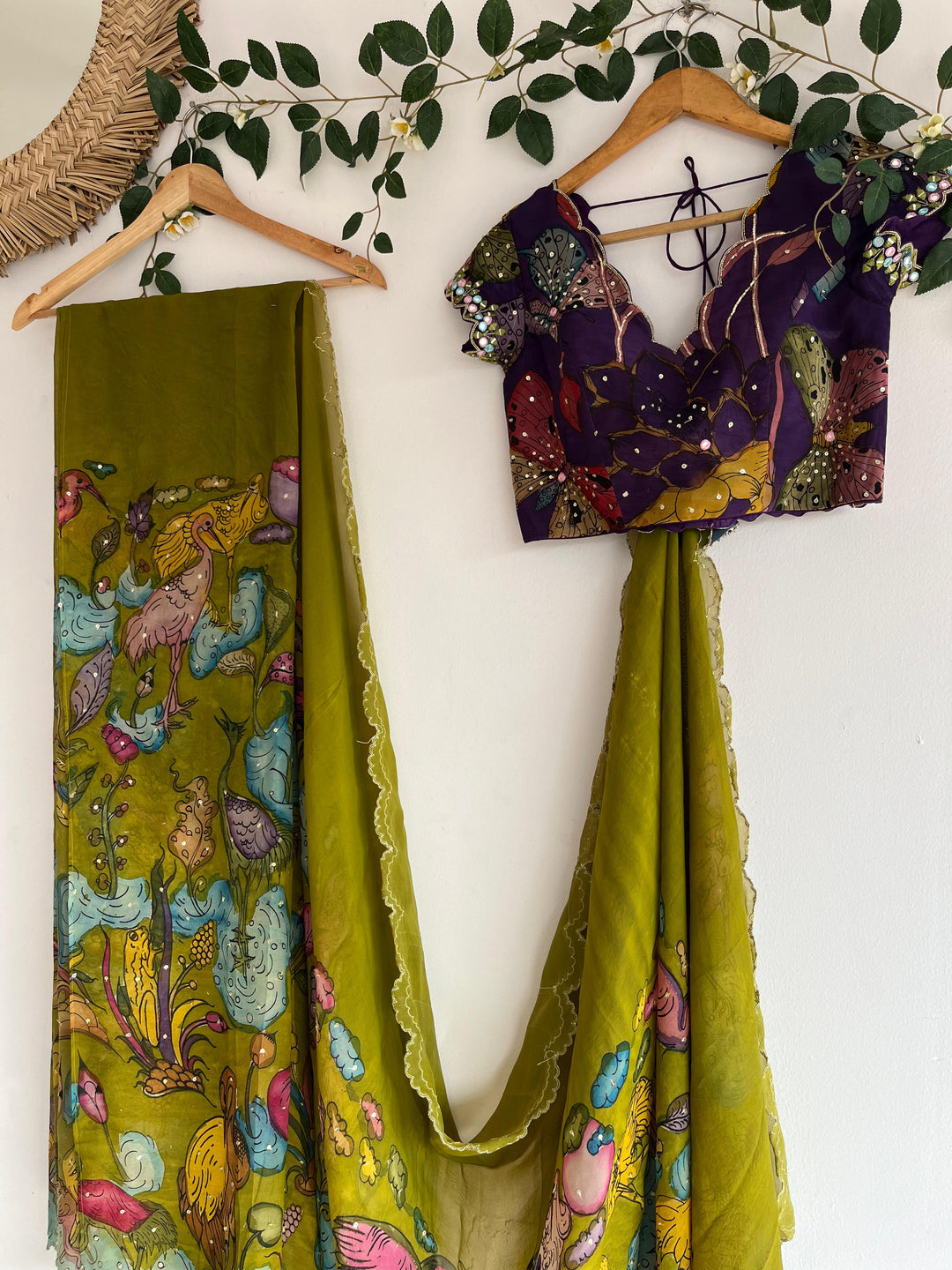 Green Pen Kalamkari Saree