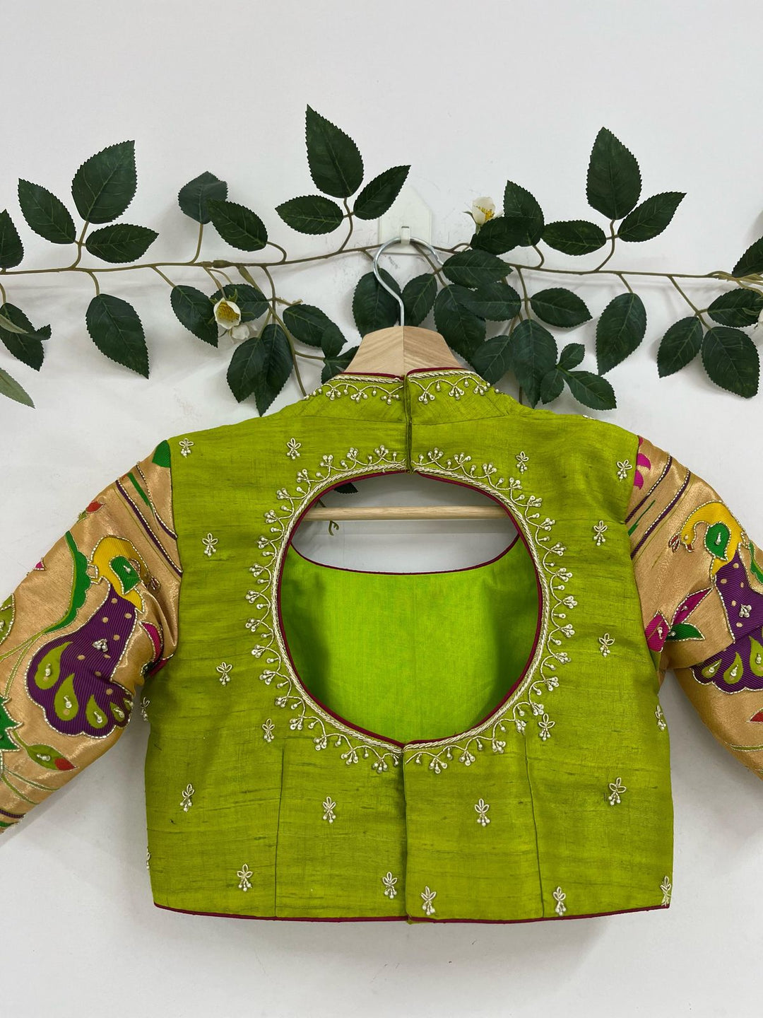 Pink & Green Paithani Silk Lehenga