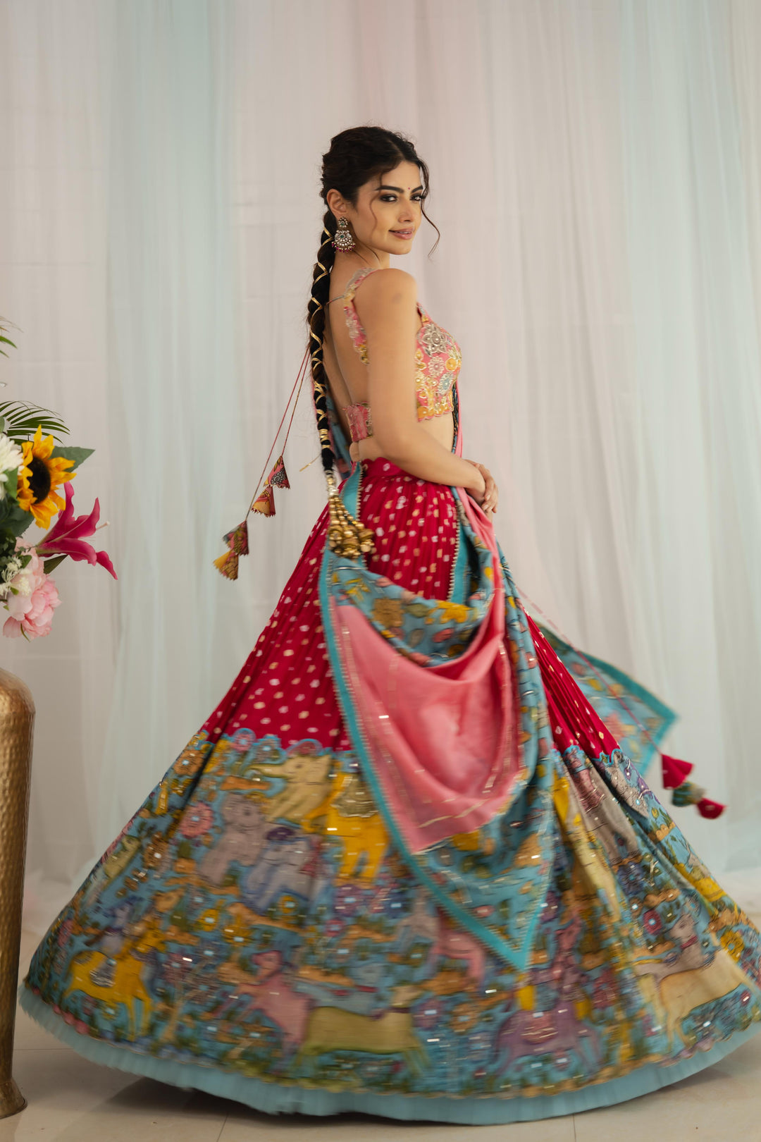 Red Kalamkari Silk Lehenga