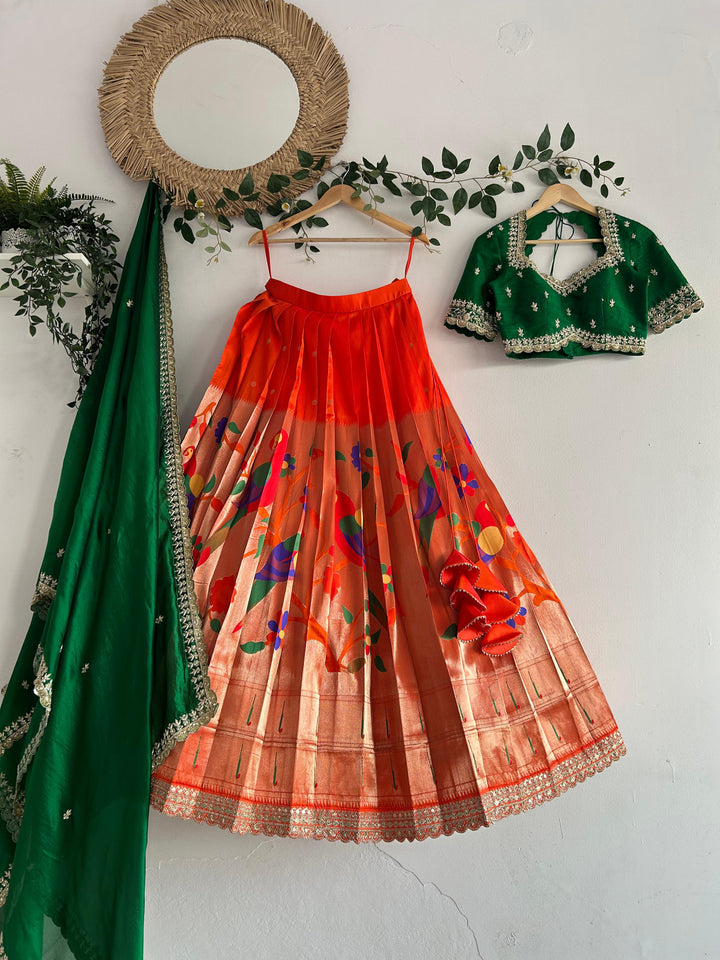 Orange Paithani Silk Lehenga
