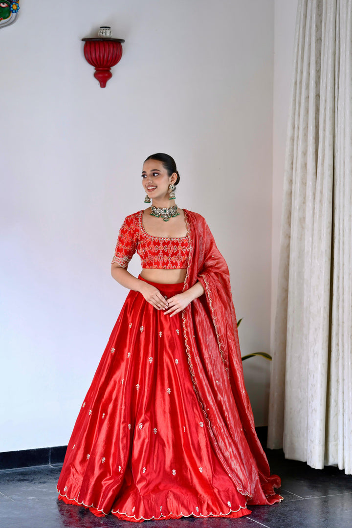 Red Bridal Silk Lehenga