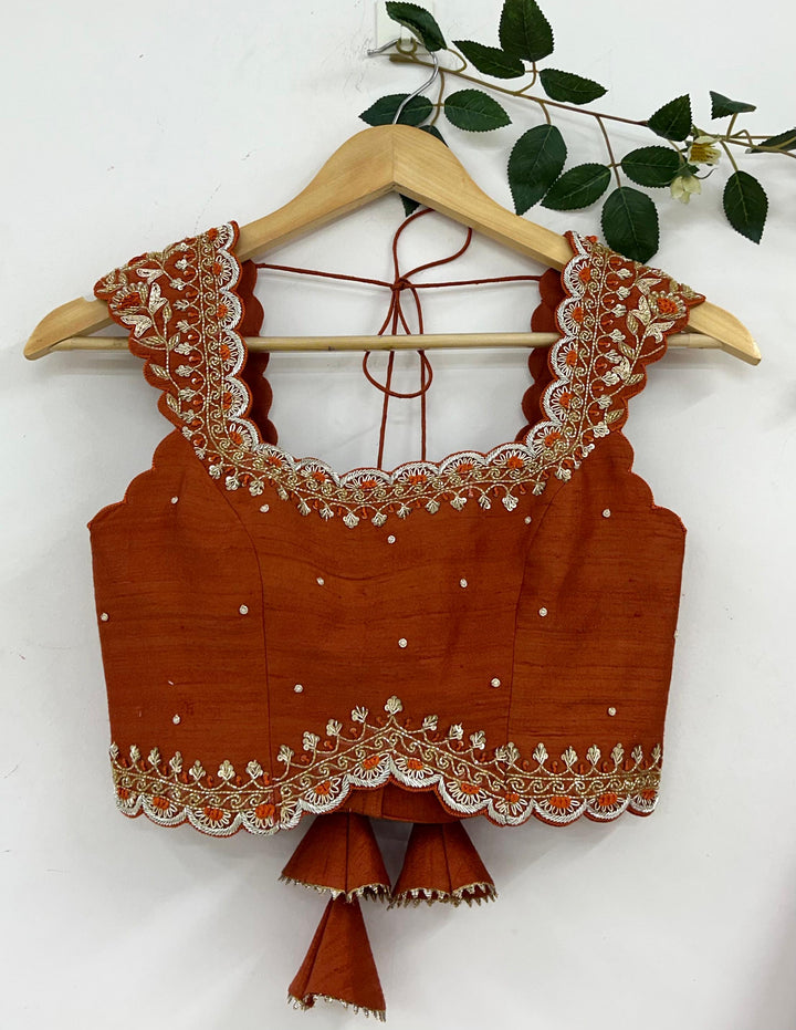 Rust Orange Tissue Lehenga