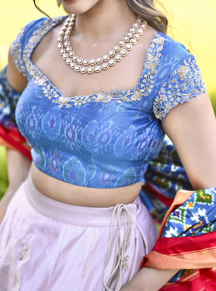 Blue & Cream Bridal Silk Lehenga