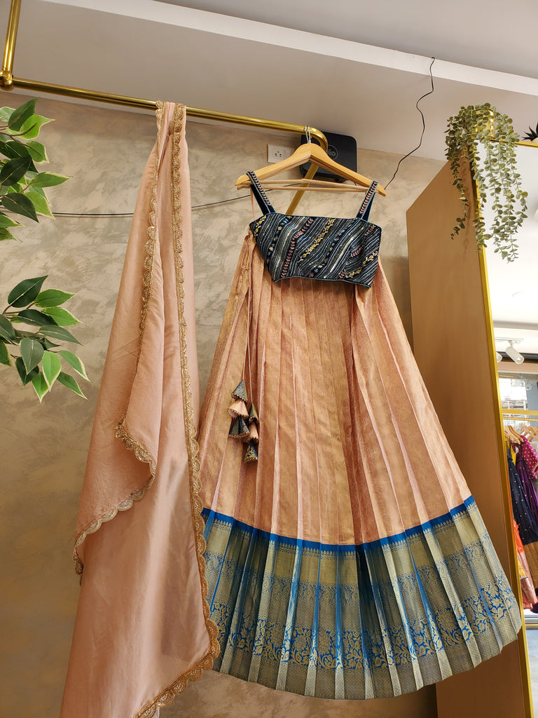 Peach Pure Kanchi Pattu Lehenga – myRiti