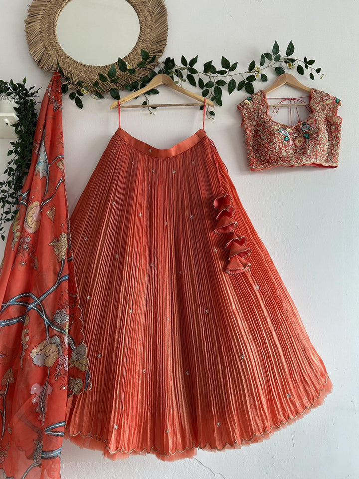 Rust Orange Tissue Lehenga
