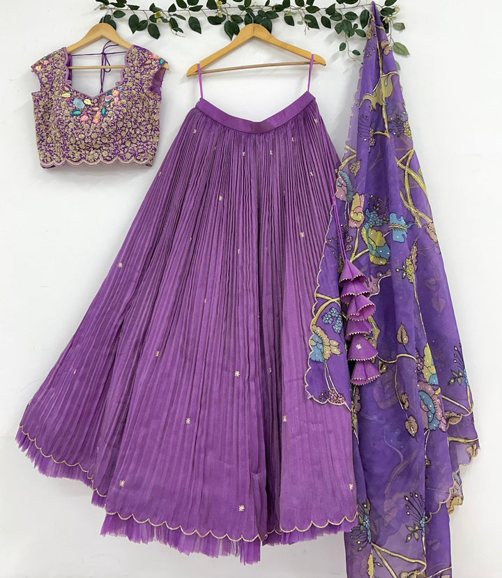 Lavendar Tissue Lehenga