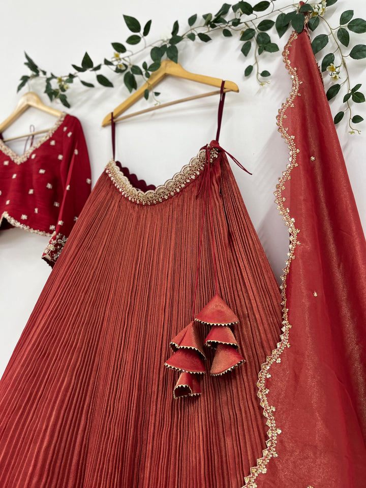 Rust Orange Tissue Lehenga