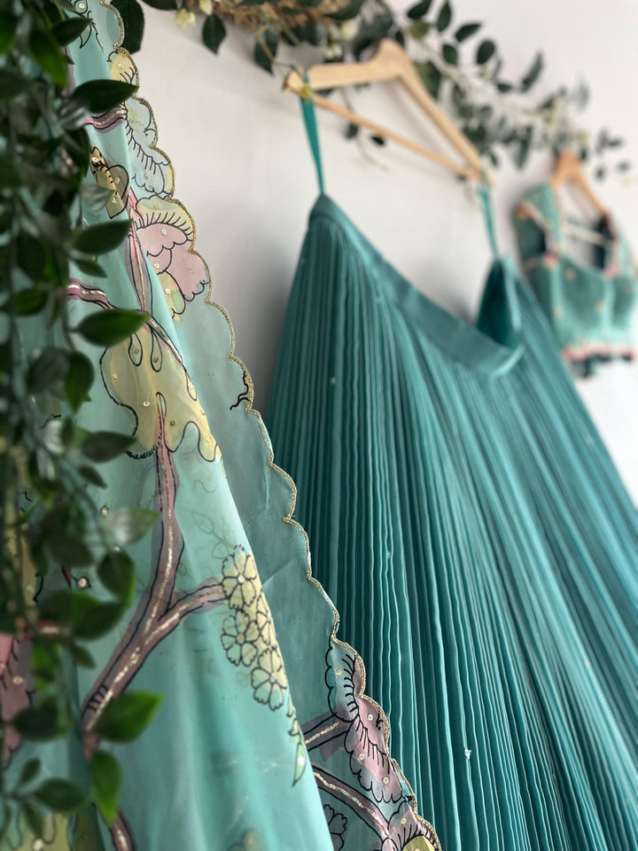 Sea Blue Tissue Lehenga