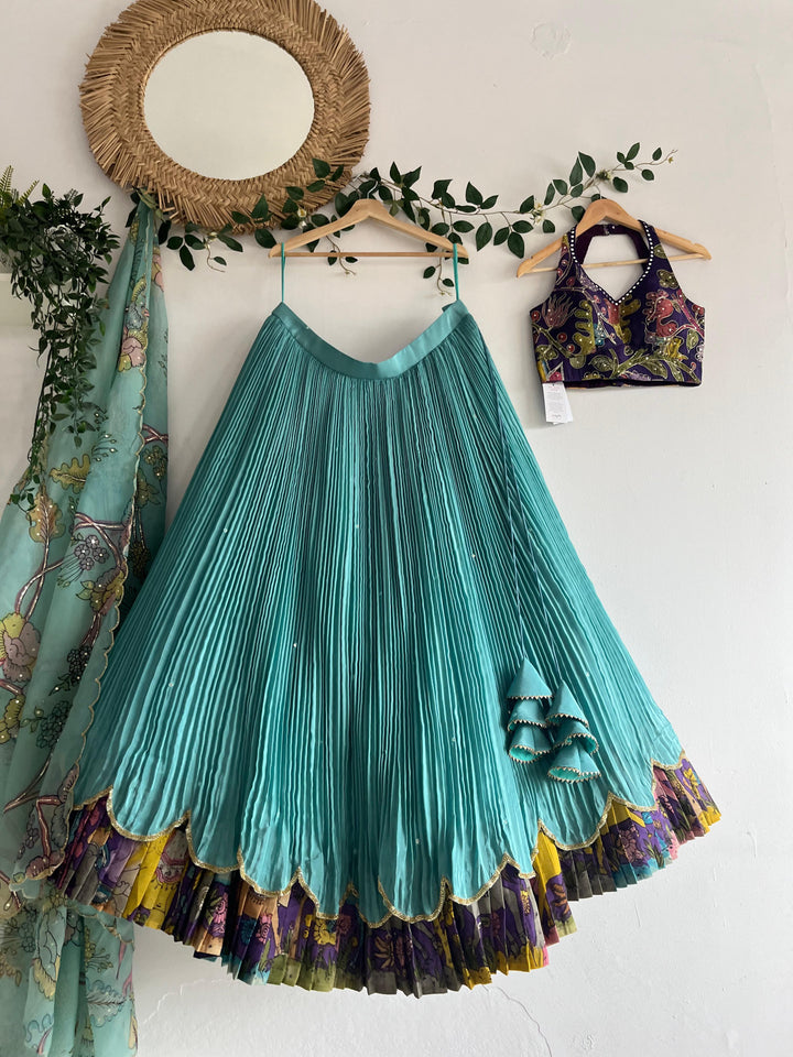 Sea Blue Tissue Lehenga