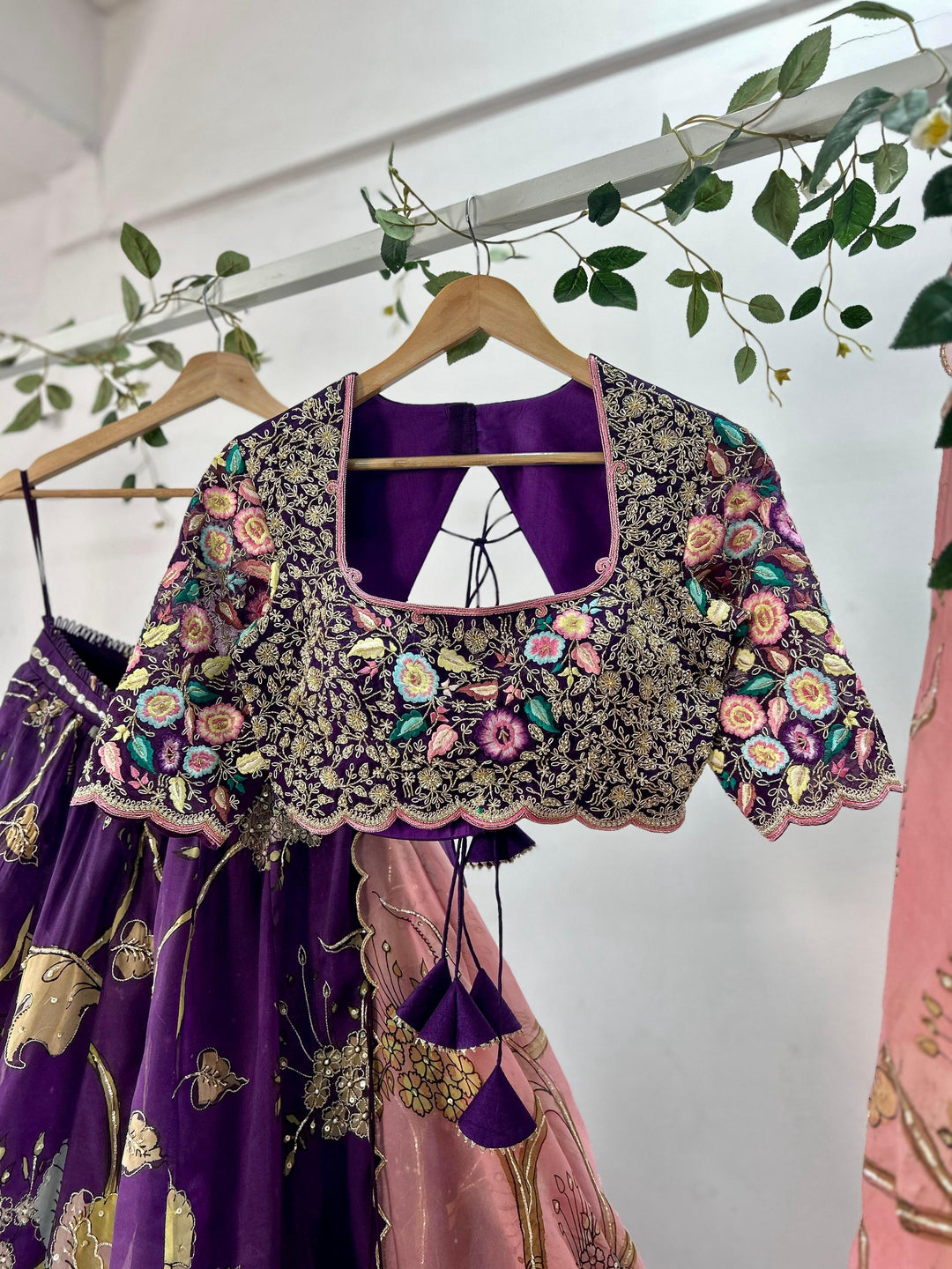Purple Organza Silk Pen Kalamkari Lehenga