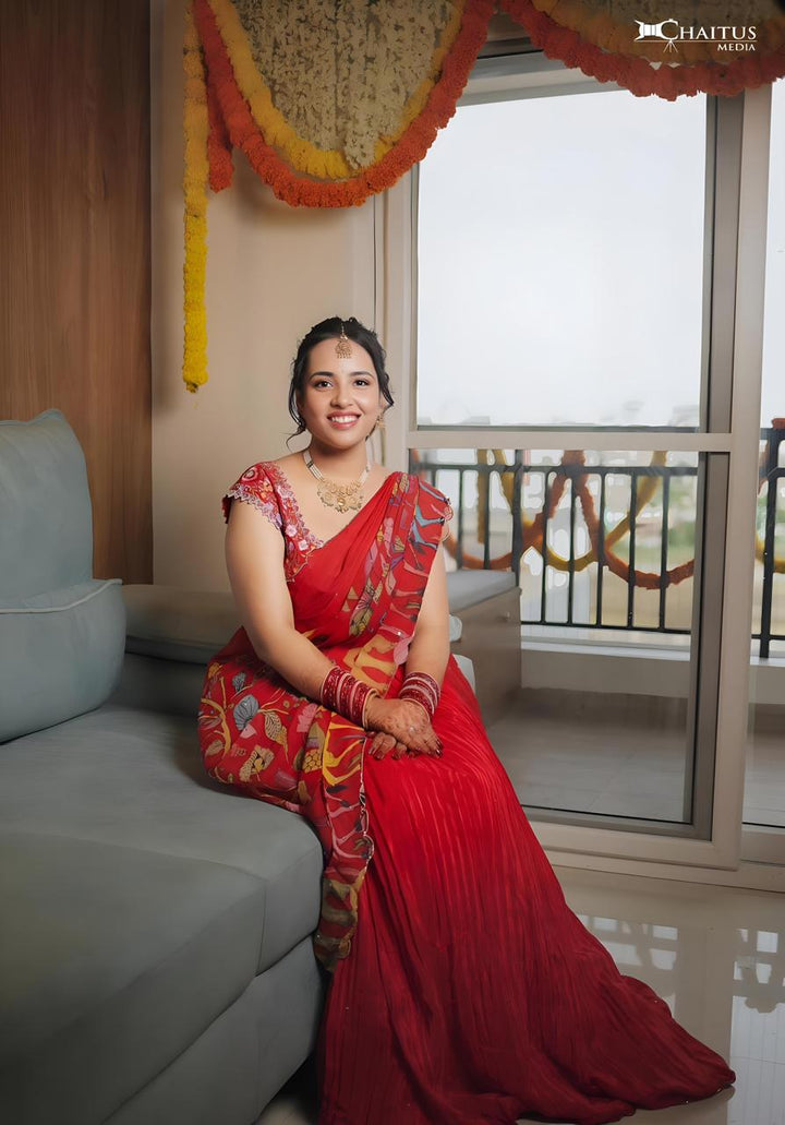 Red Natural Crape Silk Lehenga
