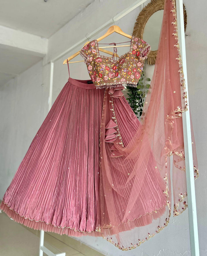 Pink Tissue Lehenga