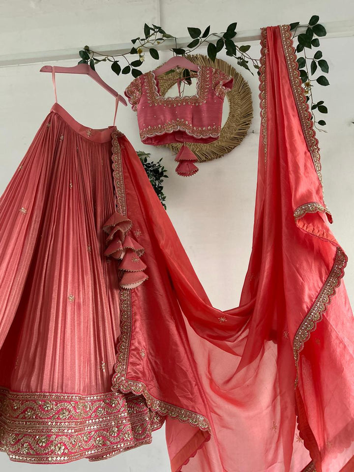 PeachishPink Tissue Lehenga