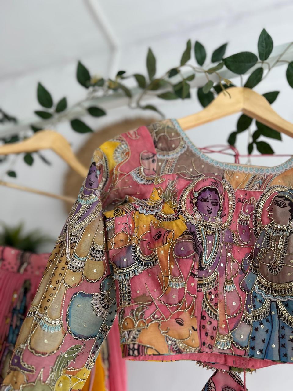 Peachish Pink Kalamkari Silk Lehenga
