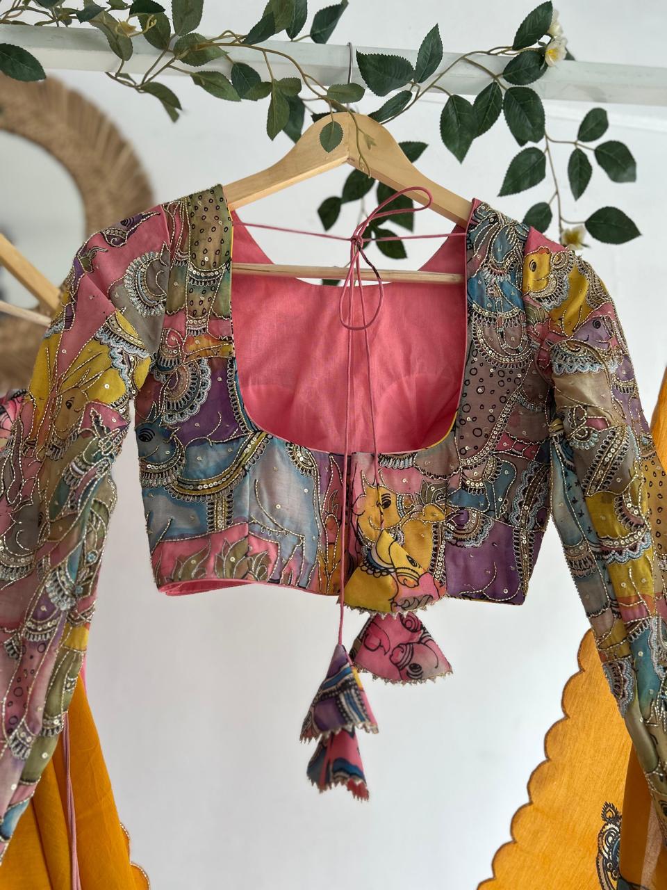 Peachish Pink Kalamkari Silk Lehenga