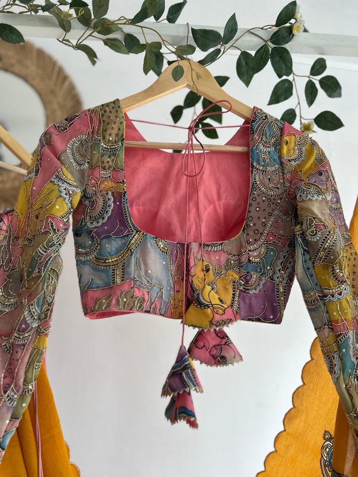 Peachish Pink Kalamkari Silk Lehenga