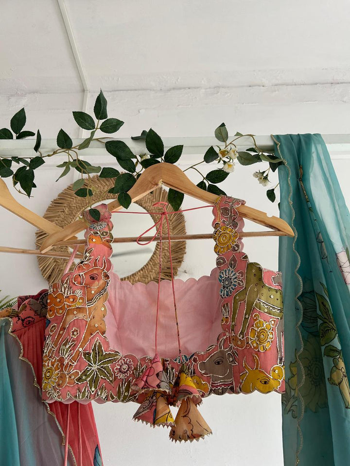 Peachish Pink Kalamkari Silk Lehenga