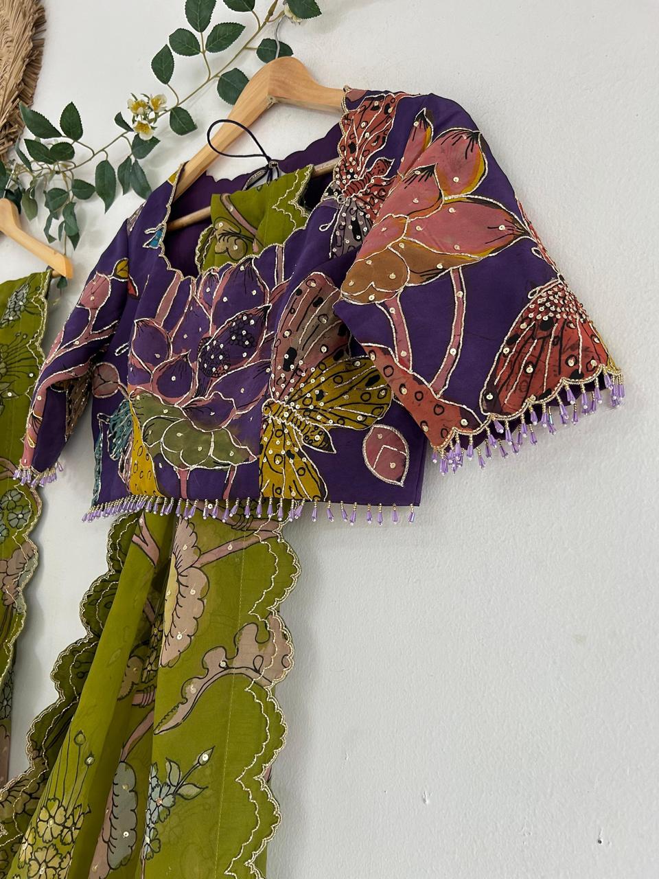 Green Pen Kalamkari Silk Saree