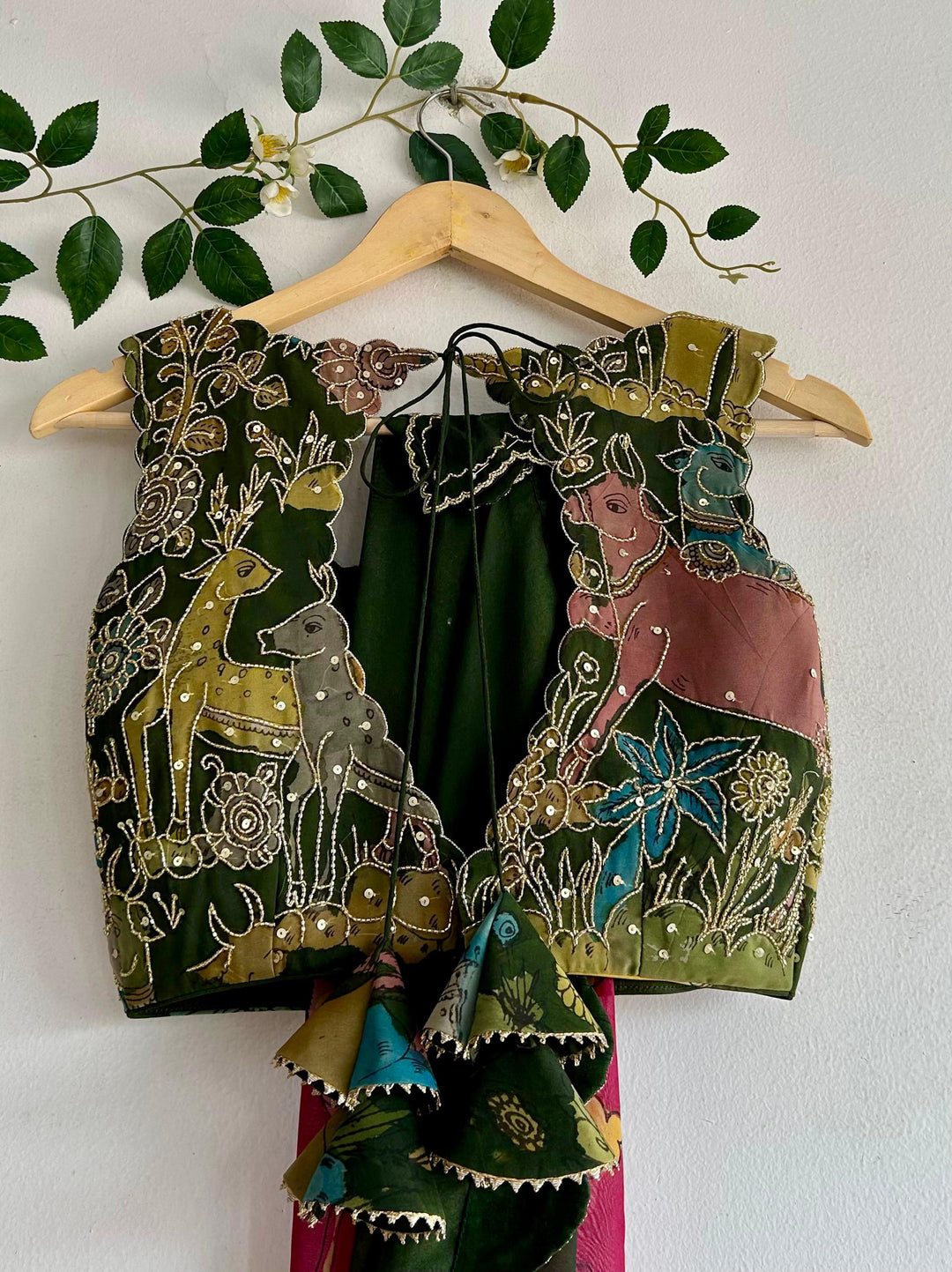 Pink & Green Pen Kalamkari Silk Saree