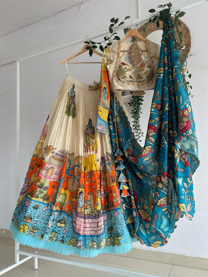 Beige Pen Kalamkari Lehenga