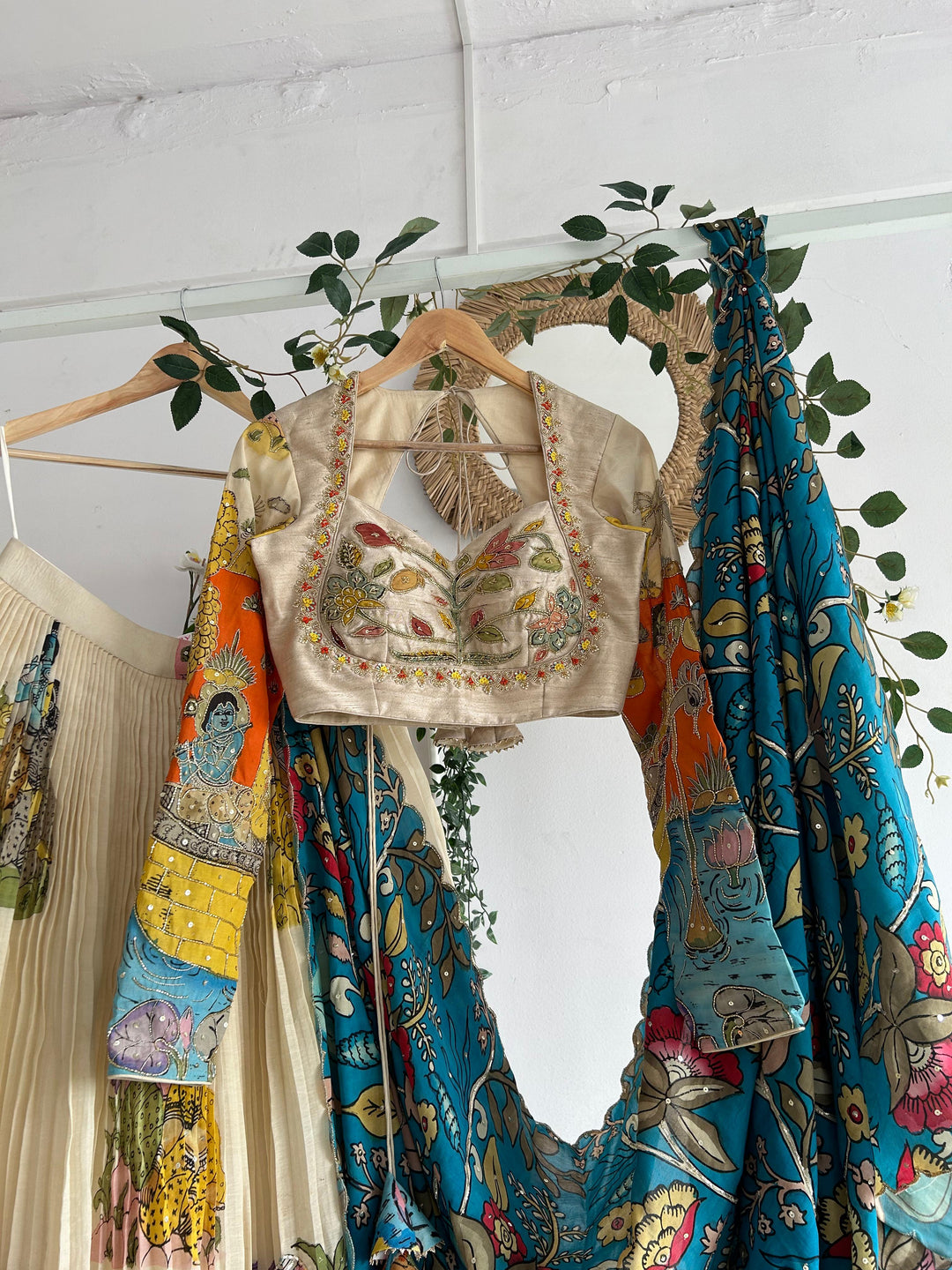 Beige Pen Kalamkari Lehenga