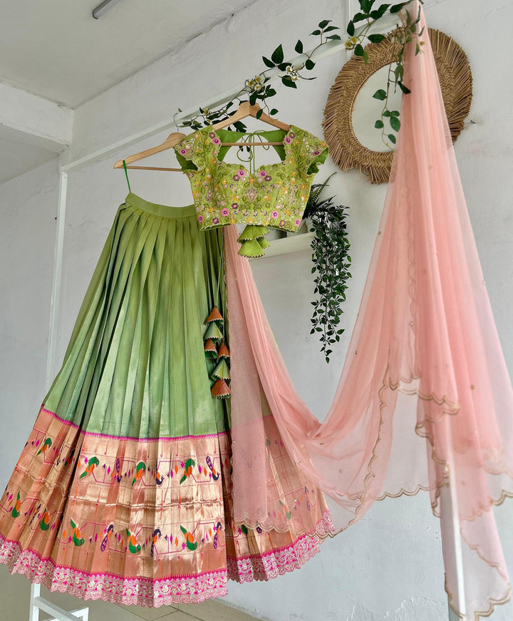 Pista Green Tissue Paithani Lehenga