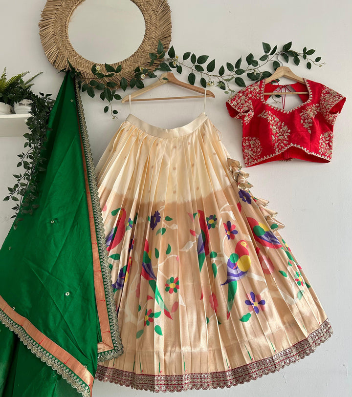 Cream Paithani Silk Lehenga