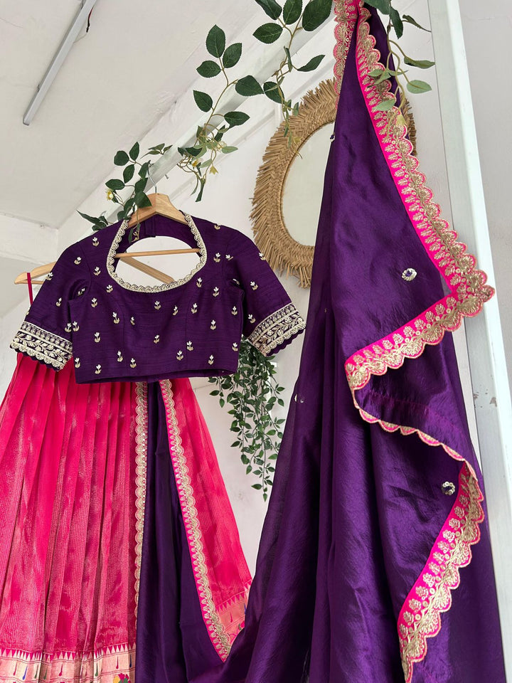 Pink Tissue Paithani Lehenga