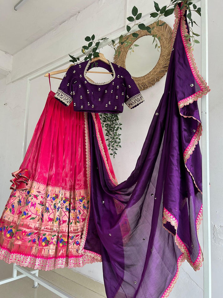 Pink Tissue Paithani Lehenga