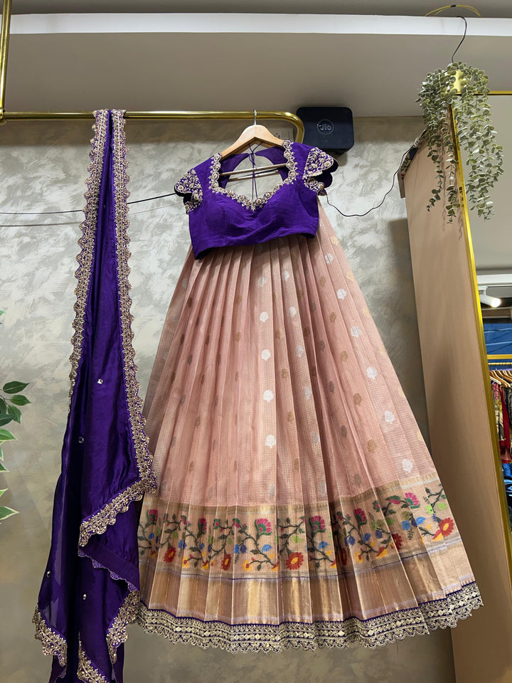 Purple and Peach Kota Silk Lehenga