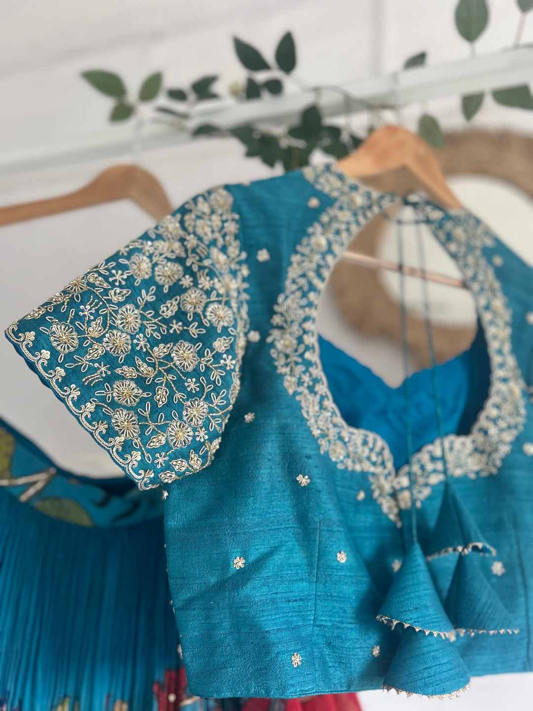 Blue Organza Silk Pen Kalamkari Lehenga