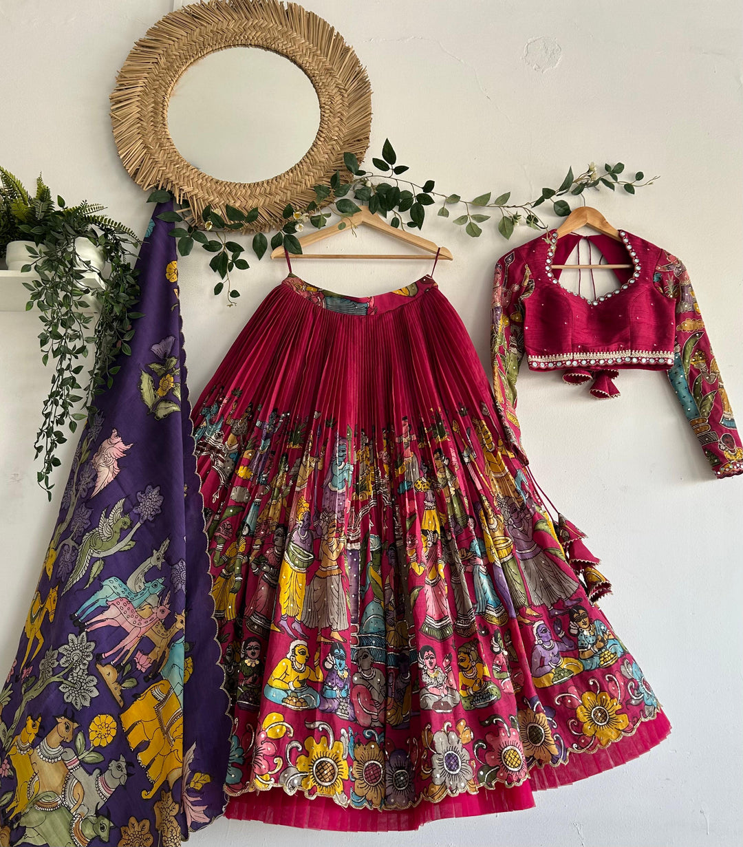 Magenta Pen Kalamkari Lehenga