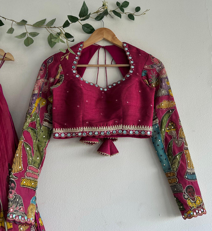 Magenta Pen Kalamkari Lehenga