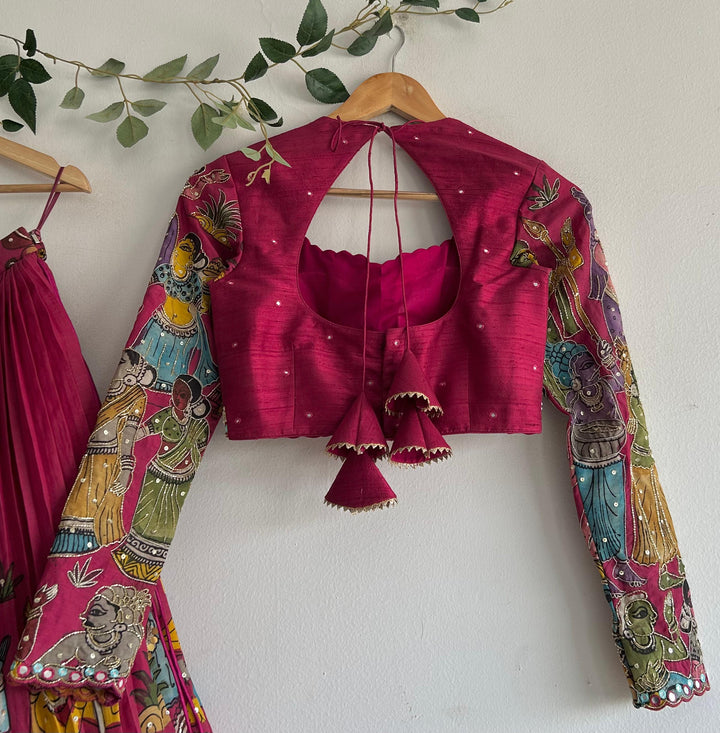 Magenta Pen Kalamkari Lehenga