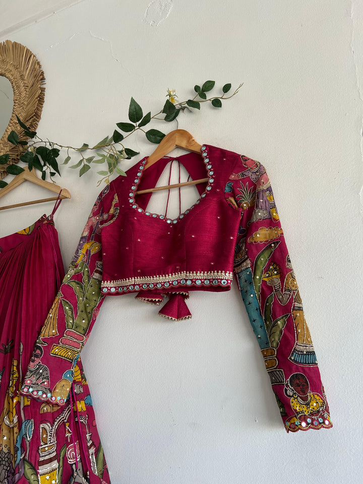 Magenta Pen Kalamkari Lehenga