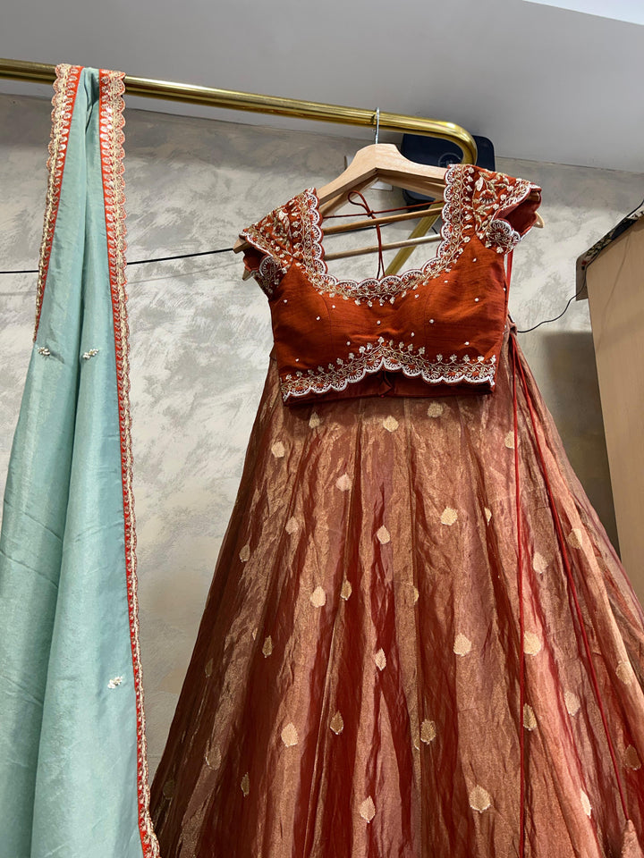 Rust Brown Tissue Lehenga