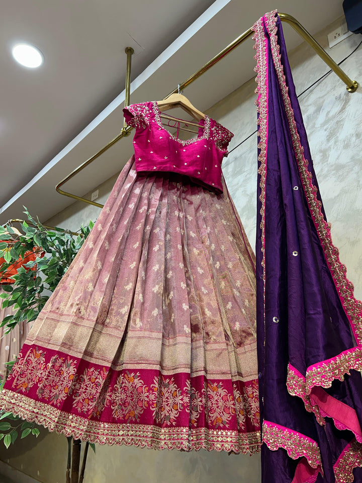 Pink Pure Tissue Lehenga