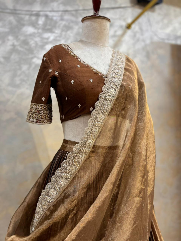 Metallic Bronze Brown Tissue Lehenga