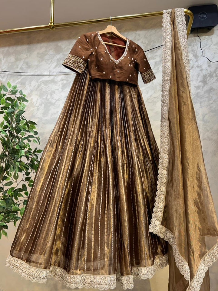 Metallic Bronze Brown Tissue Lehenga