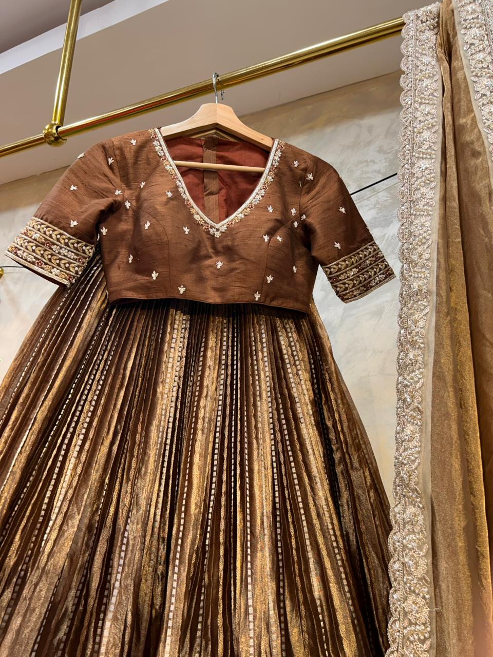 Metallic Bronze Brown Tissue Lehenga