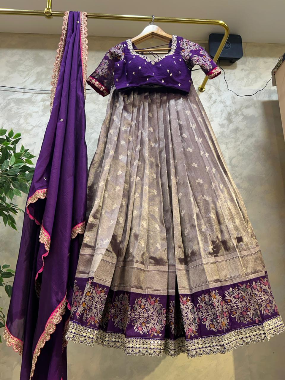 Purple Pure Tissue Lehenga